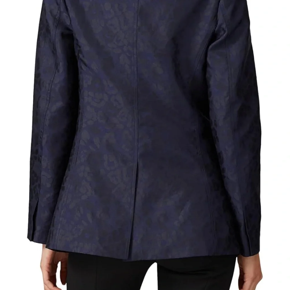 10 Crosby Derek Lam Navy Jacquard Notch-Lapel Blazer - Picture 2 of 3